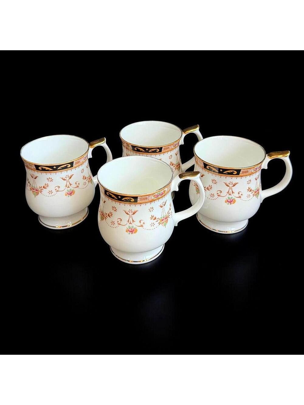 Set of 4 Vintage Queens China Olde England Cups, Some Gold Trim Wear  , 10256